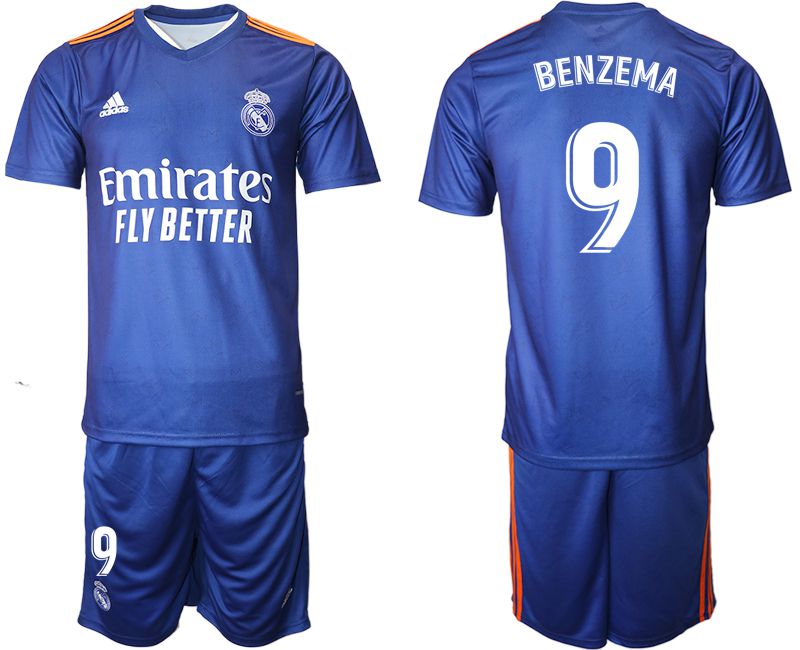 Men 2021-2022 Club Real Madrid away blue #9 Adidas Soccer Jersey